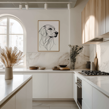 Wandbild Dog Poster Line Art Golden Retriever, minimalistisches modernes Design, ideal für stilvolle Raumgestaltung.